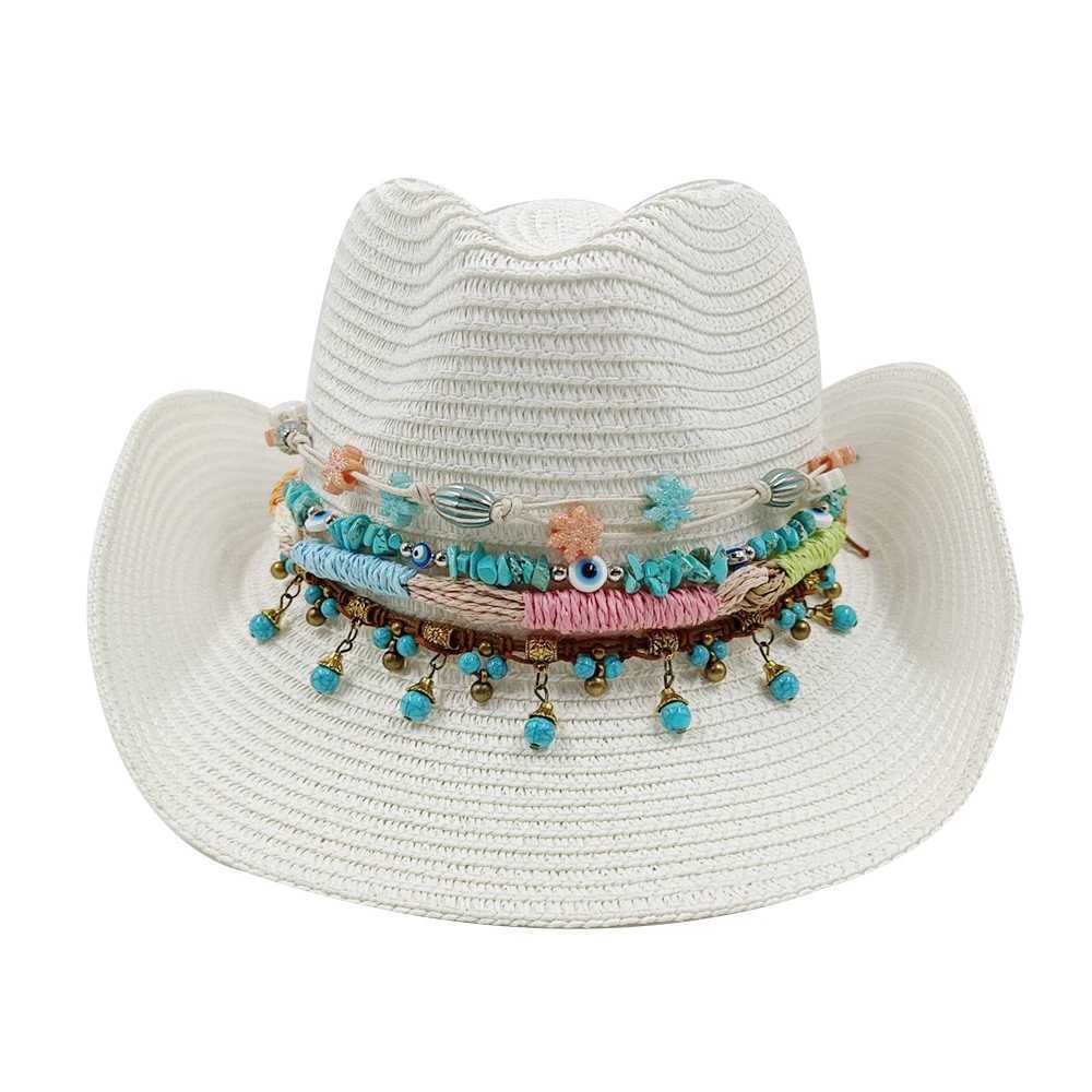 Summer straight hat ethnic style fan hat jazz top sun hat neutral solid color beach hat travel sun hat grass hat X250109