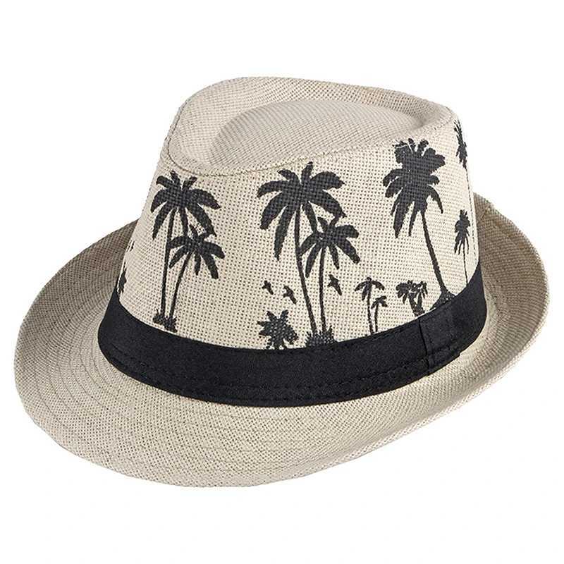 Coconut Tree Beach Hat Mens Summer Party Jazz Hat Fashion Straw Hat Weaving Chapeau Wide Brim Panama M Dance Hat Cool Cowboy X250109