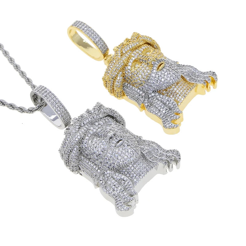 Full Micro Paved 5A Cubic Zirconia CZ Bling Big Jesus Christ Head Necklace Pendant For Men Iced Out Hip Hop Christian Jewelry 250109