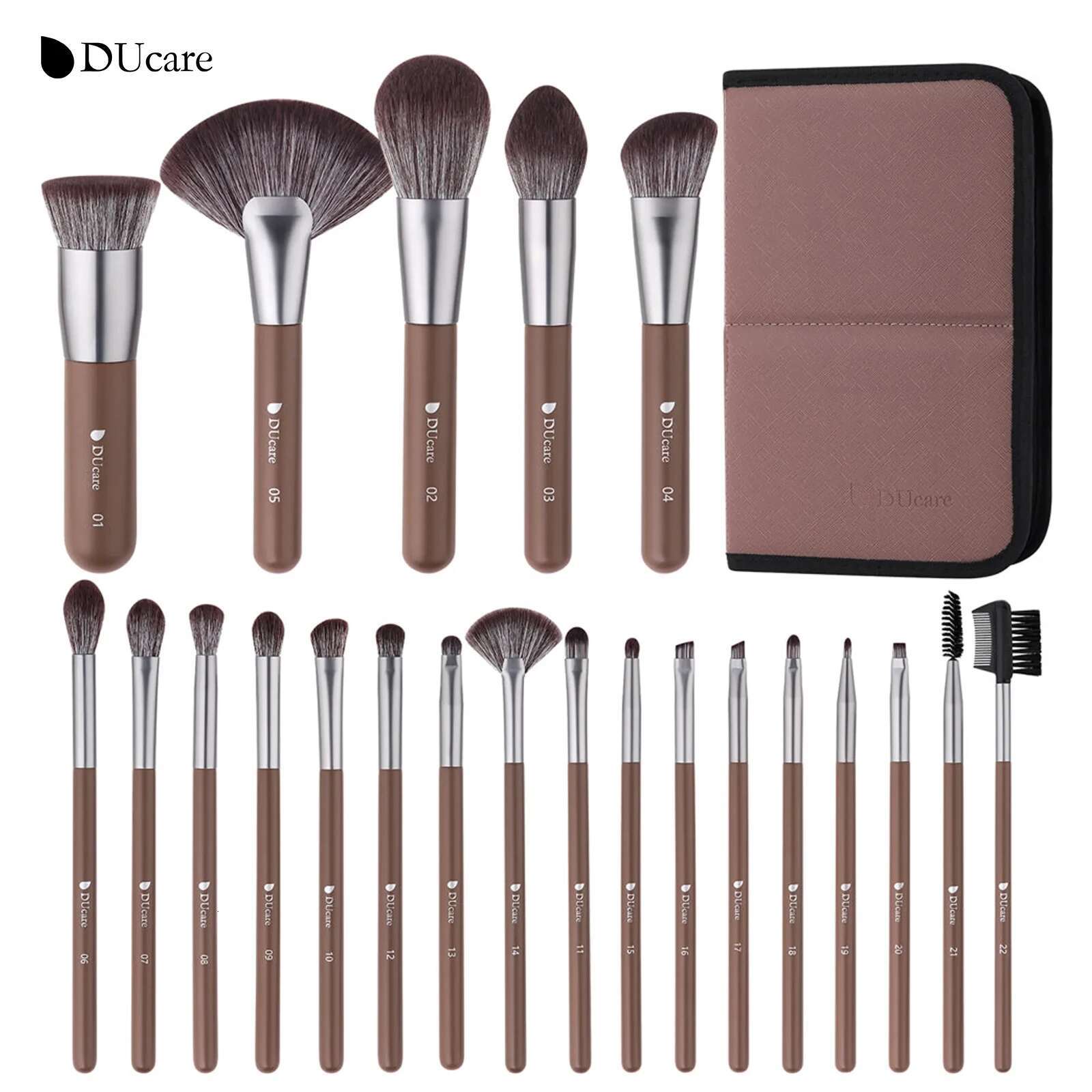 DUcare Makeup Brushes 22Pcs With Foldable BAG Nylon Hair Fan Powder EyeShadow Blending Eyeer Eyebrow Cosmestic Make up Brush