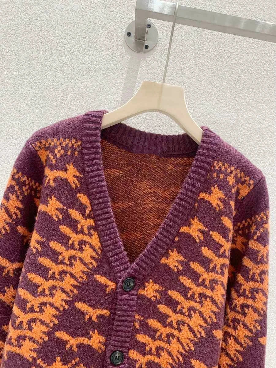 y n Autumn Winter Fox Knit Cardigan Sweater For Women Long Sleeve Top Pullover Knitwear Outerwears Clothes 250108