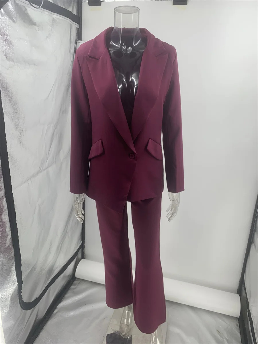 Woman Elegant Blazer Sets Autumn Fashion Womens Notched Collar Coat Pocket n Pants Set Work Commuting Two Piece Suit 250106