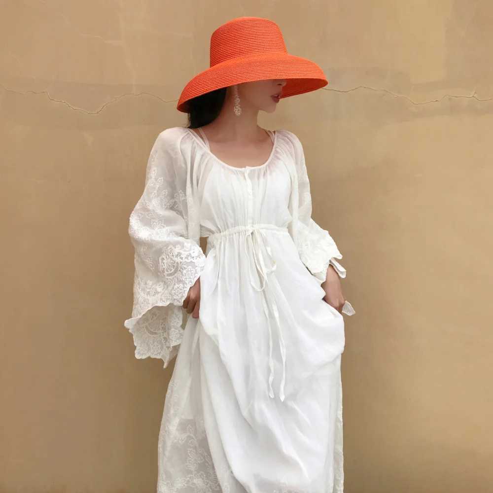 Orange Hat New Wens Sun Hat Folding Beach Hat Big Brim Travel Sunscreen Hepburn Wind Sun Hat Travel Hat X250109