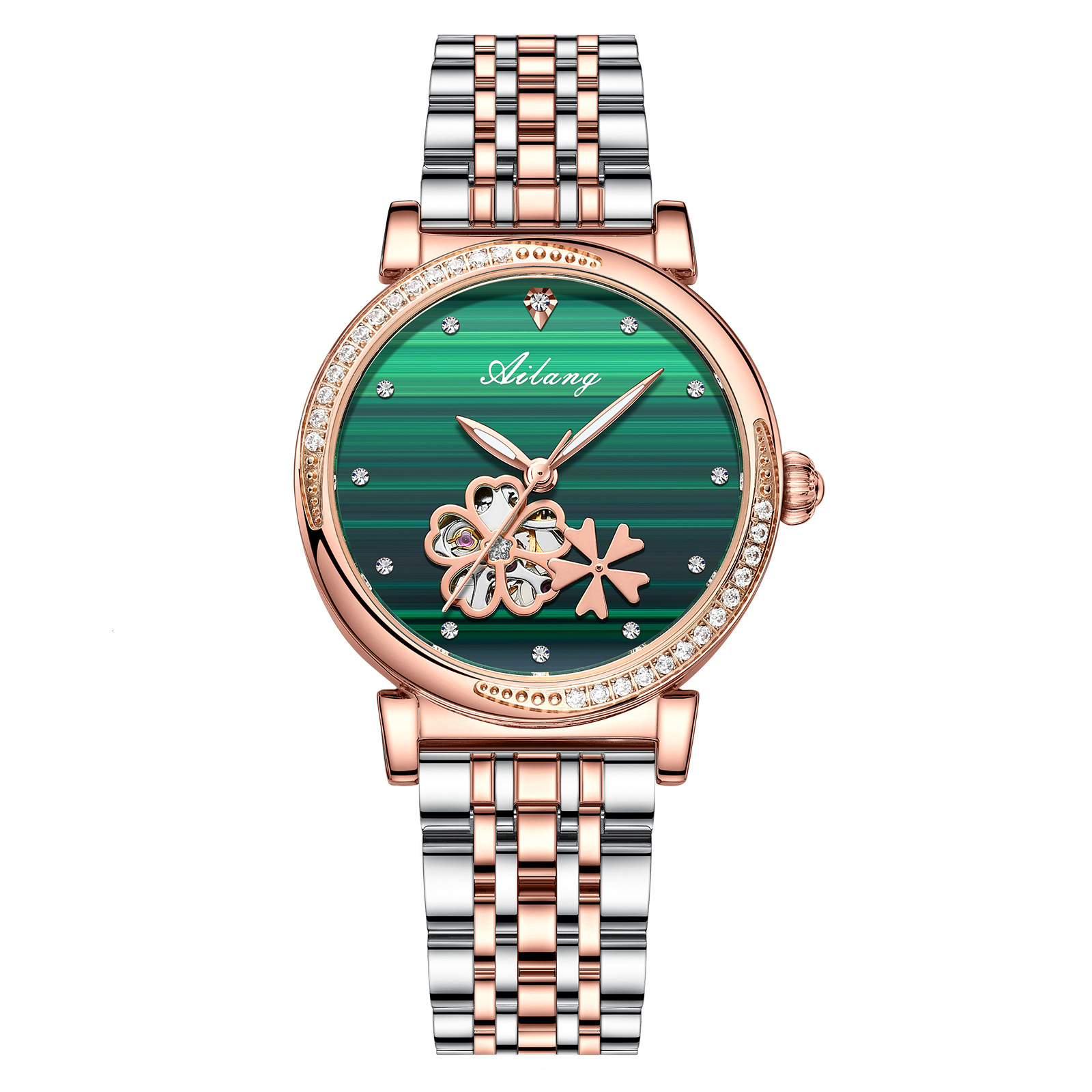 Ladies' Green Skeleton Automatic Mechanical Watch with Diamonds - Birthday Gift