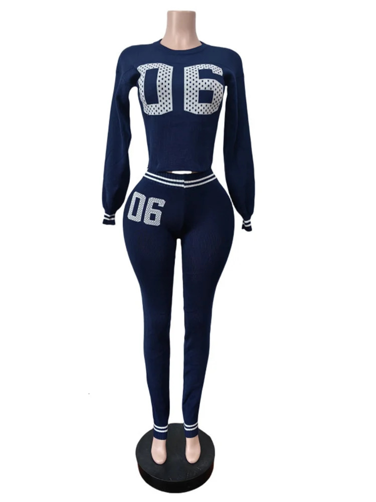 Long Sleeves Crop top tracksuits Womens Suits Casual Bodycon Pants White Blue Sweater 2 Two Piece Sets Sweatshirts 250106