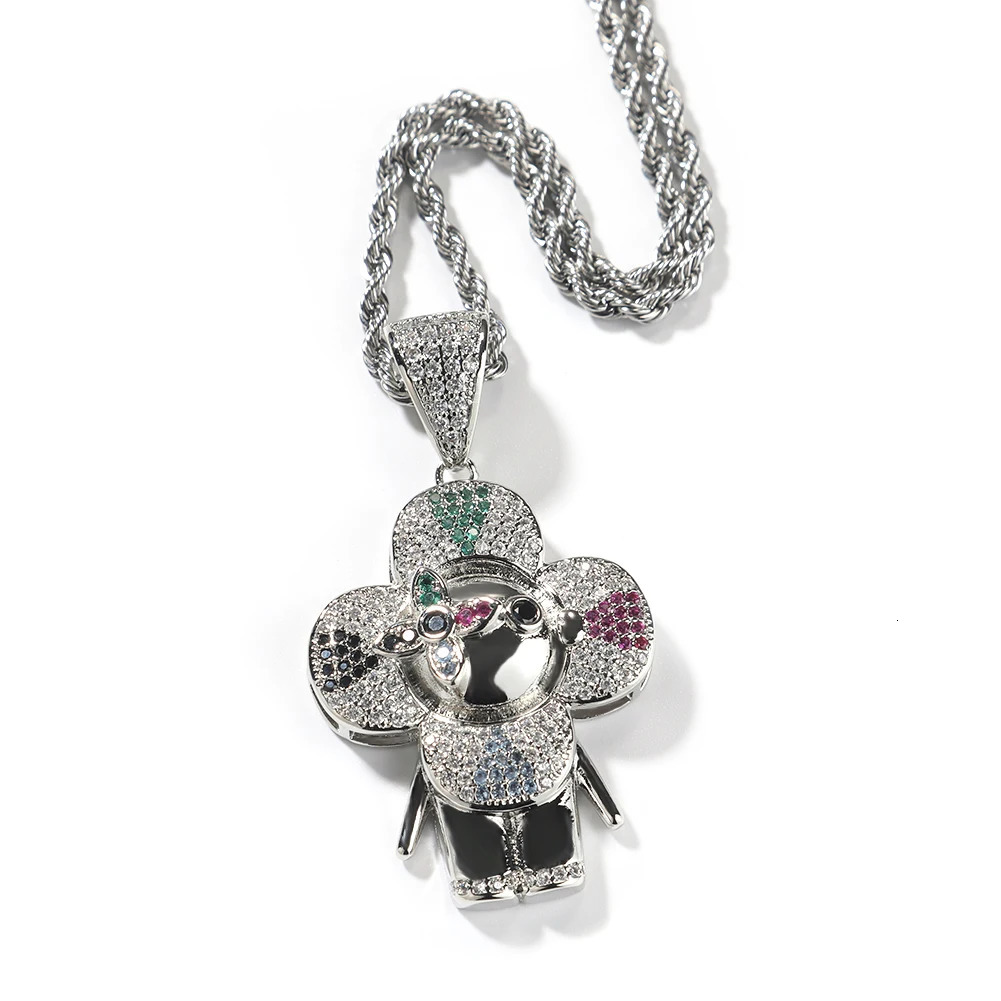 Uwin Donkey Flower Pendant Colored Zircon Necklace Hip Hop Jewelry Iced Out Fashion Charm Gifts 250109