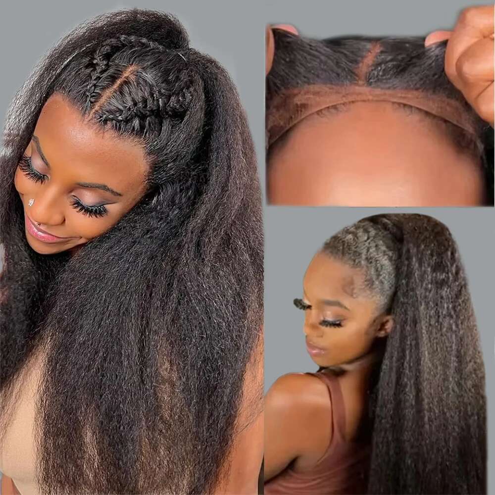 200% Kinky 360 13X6 HD Lace Frontal Wigs Black Ponytail Human Yaki Straight 7X5 Glueless Raw Hair Wig