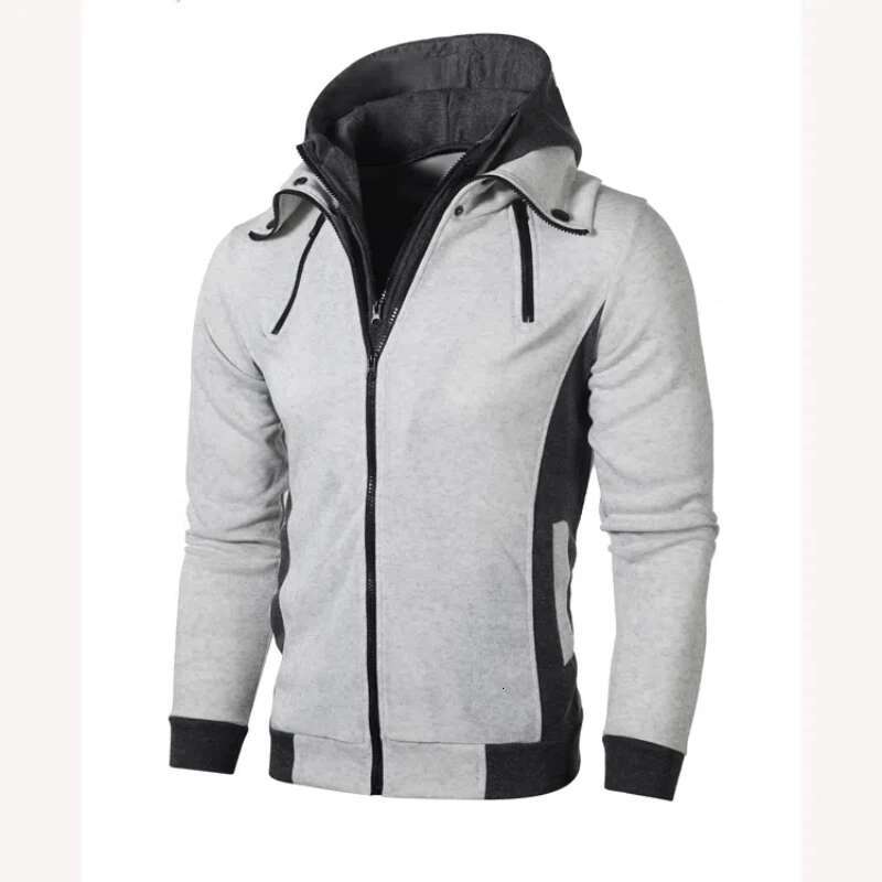 Spring Autumn New Hooded Long Sleeve Fashion Cardigan Man High Street Zipper Patchwork Pockets Outwear Vintage All-Match Tops