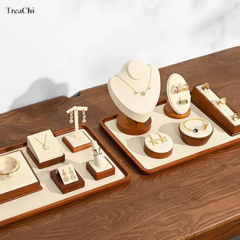 Wooden Jewelry Display Props Counter Exquisite Beaded Jade Jewelry Display Set Storage Props 250106