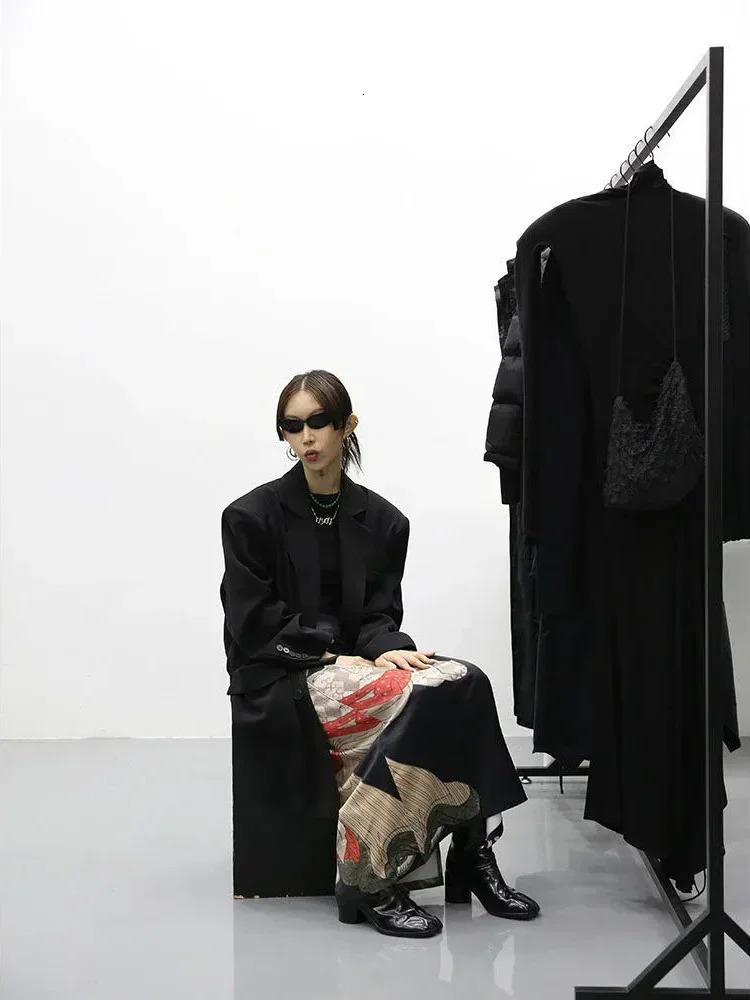 Tie Dye Black Print Skirts Womens Aline Split Long Skirt Harajuku Japanese Streetwear Gothic Faldas Largas Mujer Fairycore 250106