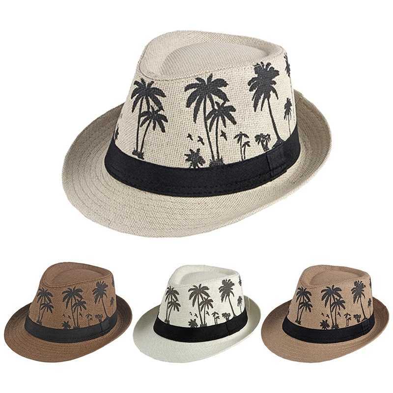 Coconut Tree Beach Hat Mens Summer Party Jazz Hat Fashion Straw Hat Weaving Chapeau Wide Brim Panama M Dance Hat Cool Cowboy X250109