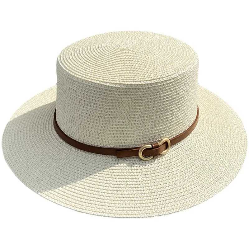 2024 Simple Straw Hat Summer Bun Beach Hat Fem Casual Panama Hat Womens Brand Wenping Brim Bow Knot Straw Hat Girls Sun Hat X250109
