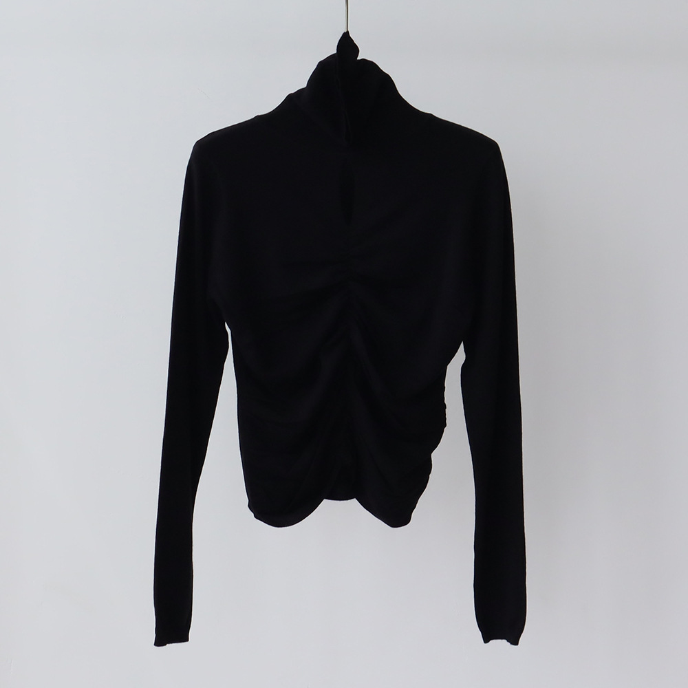 MMBB1 Women's Wool Blend Pleated Pullover with Soft Half Turtleneck