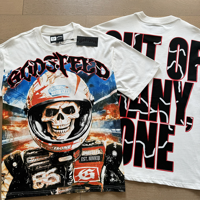 godspeed designer men's t shirt High quality casual fashion street hip Hop Skull Print Vintage Wash Water T shirts US size S/M/L/XL