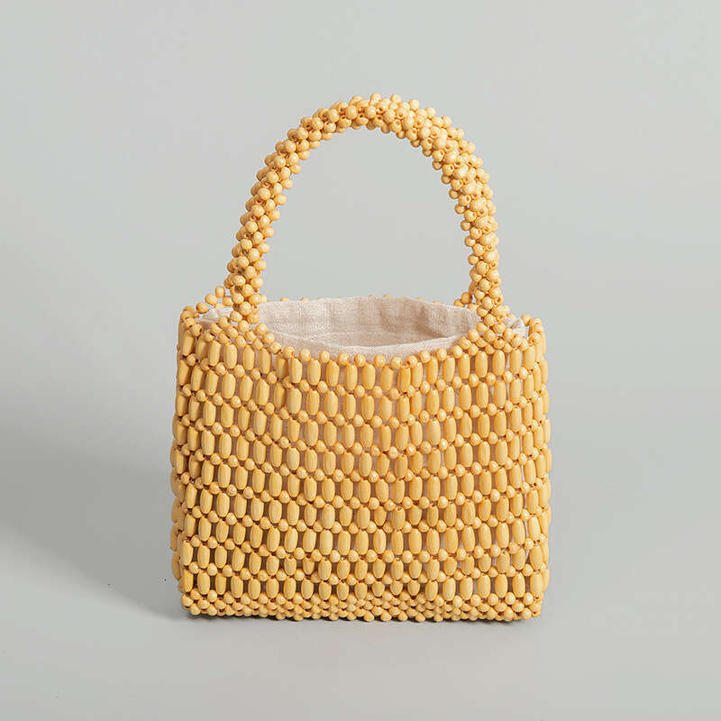 Cross Border Handmade Wooden Bead Woven From Europe And America, Women's Summer Niche Design, Hand-Held Commuting Small Square Bags