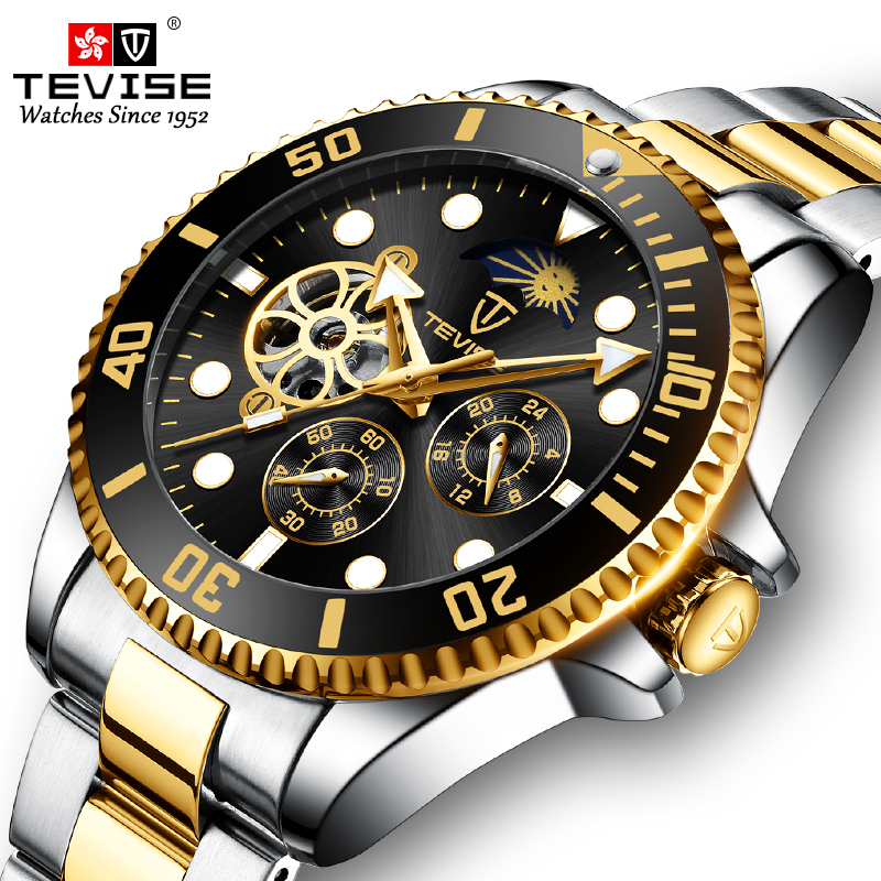 TEVISE Mens Luxury watch Fashion Designer Watch Mens Automatic Mechanical Multifunctional Business Waterproof Classic Wrist Watch T039 T801-002