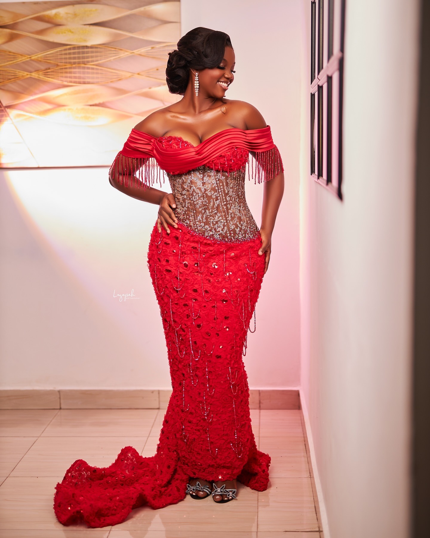 Red Illusion Mermaid Prom Dresses 2025 ral Lace Beadings Evening Formal Party Second Birthday Engagement Gowns Plus Size Dress For Special Ocns