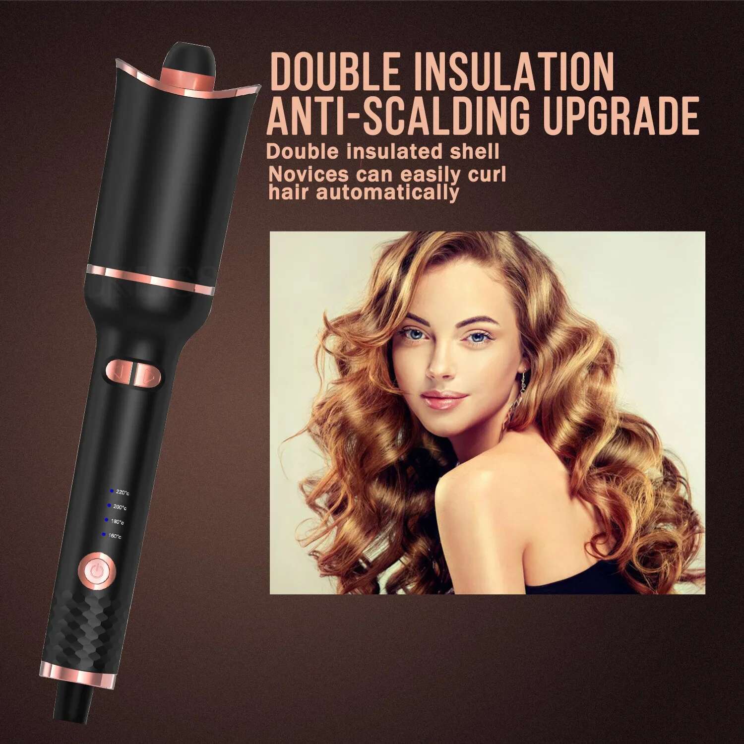 Automatic Curler, Curg Iron Large Rotating Barrel, 4 Temperature Options Fast Heating, Suitable for Long Hair