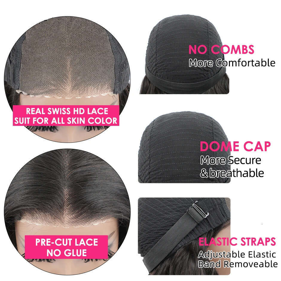 Wear And Glueless Hair Wig Brazilian Water Wave Short Bob 4X4 Lace Closure Pre Plucked Human Wigs Ready To Go
