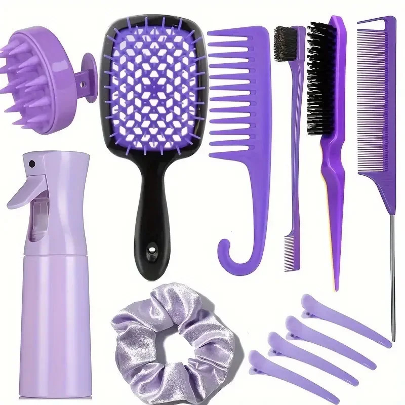 12 pcs hairstyle comb set pointed tail comb hair spray bottle hair loop weaving tool shampoo brush salon hair styling tool 250106