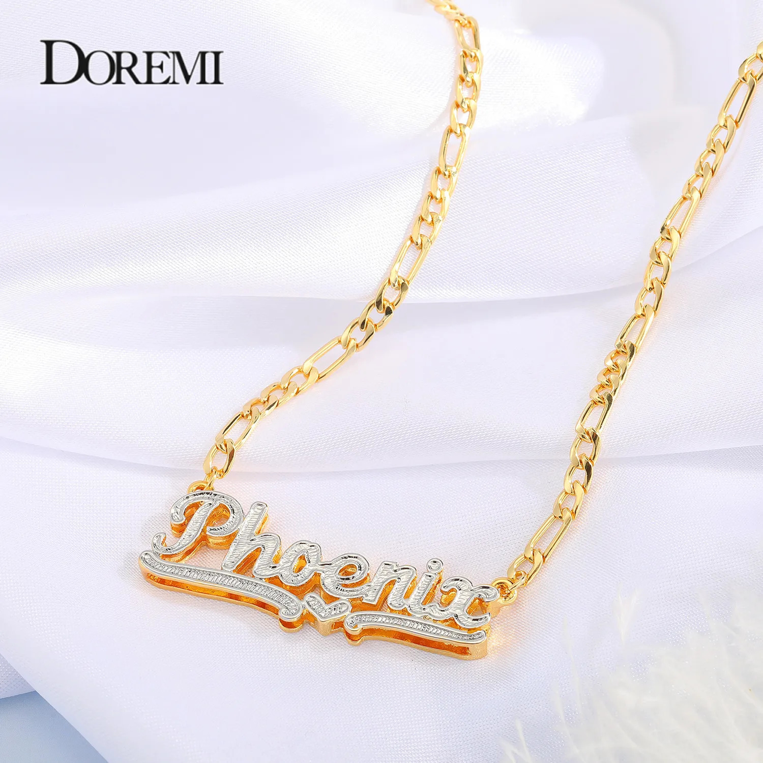 Double Layered 3D Necklace Custom Gold Plated Nameplate Personalized Necklaces Choker Women Figaro Chain Name 250109