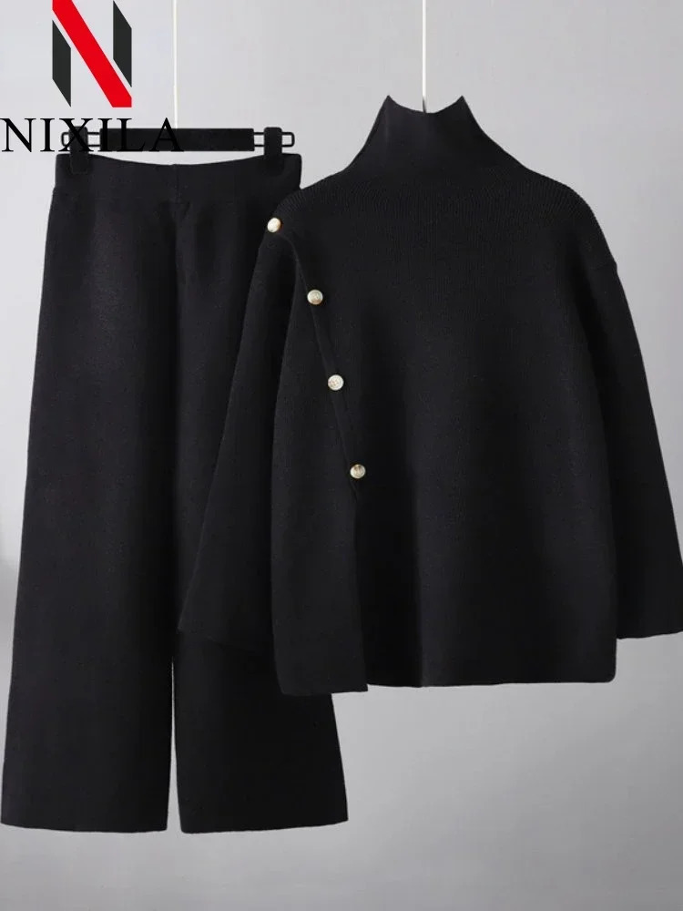 Winter Autumn Sweater 2 Piece Sets Fashionable Knit Pant Elegant Retro Pullover Two Womens Outfits Clothes 250106