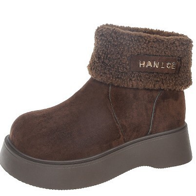 Mango Head Western style Snow Cotton Women's 2024 Trendy Small Height Increase Thick Bottom Flip Fur Mouth with Velvet Thick Cotton Shoes