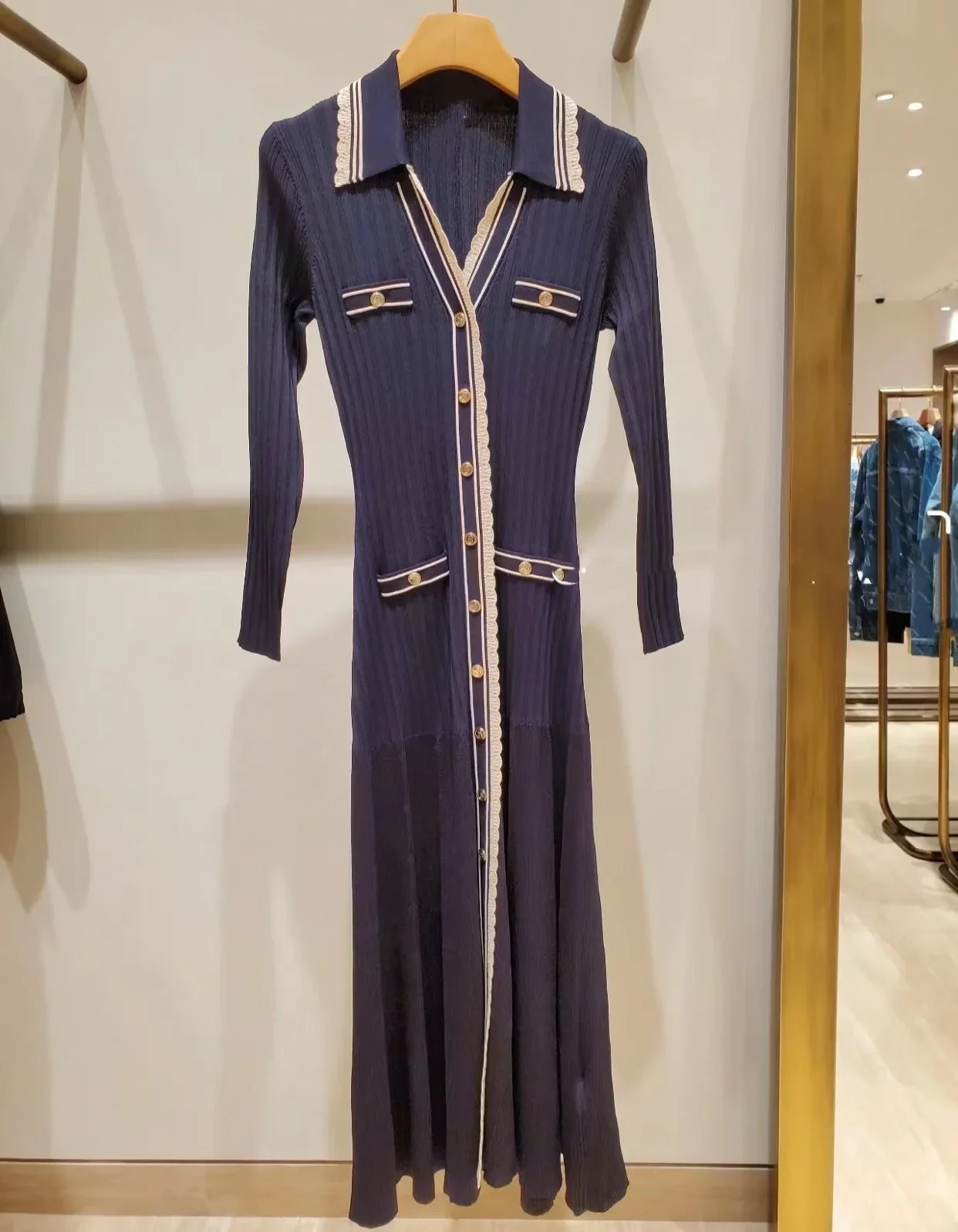 summer womens knitted dress Vneck longsleeved French elegant party women 250106