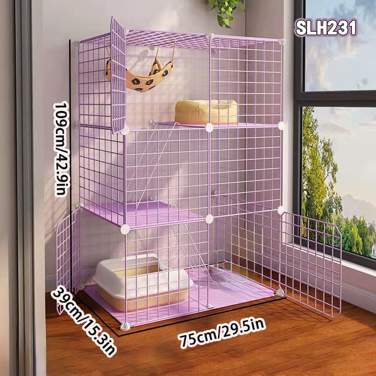 Spacious Triple Layer Cat Habitat for Domestic Cats - Safe & Sturdy Enclosed Playhouse
