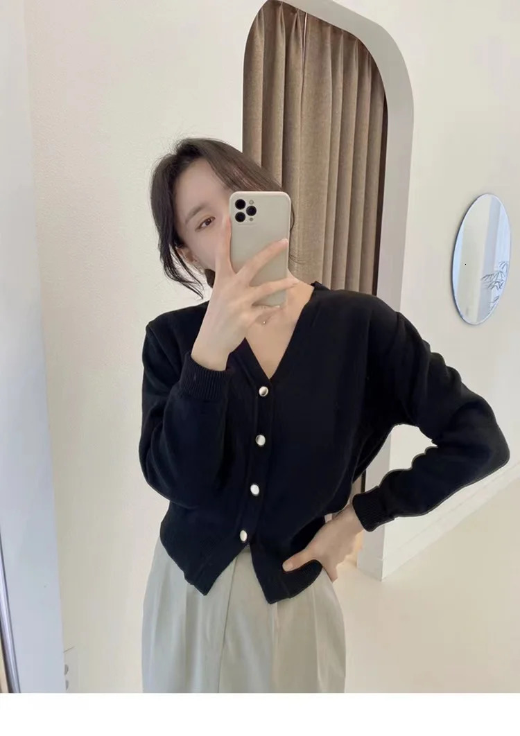Long Sleeve Cashmere Cardigan Women Knitted Sweaters Autumn and Winter VNeck Top 250108