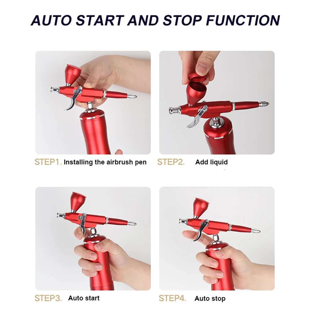 HB08MINI-116 Auto Start Stop Airbrush with Compressor Kit Easy Use Cordless Portable Wireless Personal Pneumatic Tool