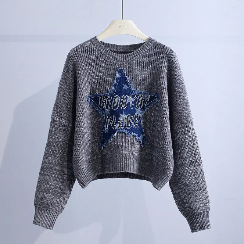 Fashion patchwork knitting Pullovers Women Autumn Winter vintage Letter Long sleeve sweater office Lady Allmatch Knitwear tops 250108