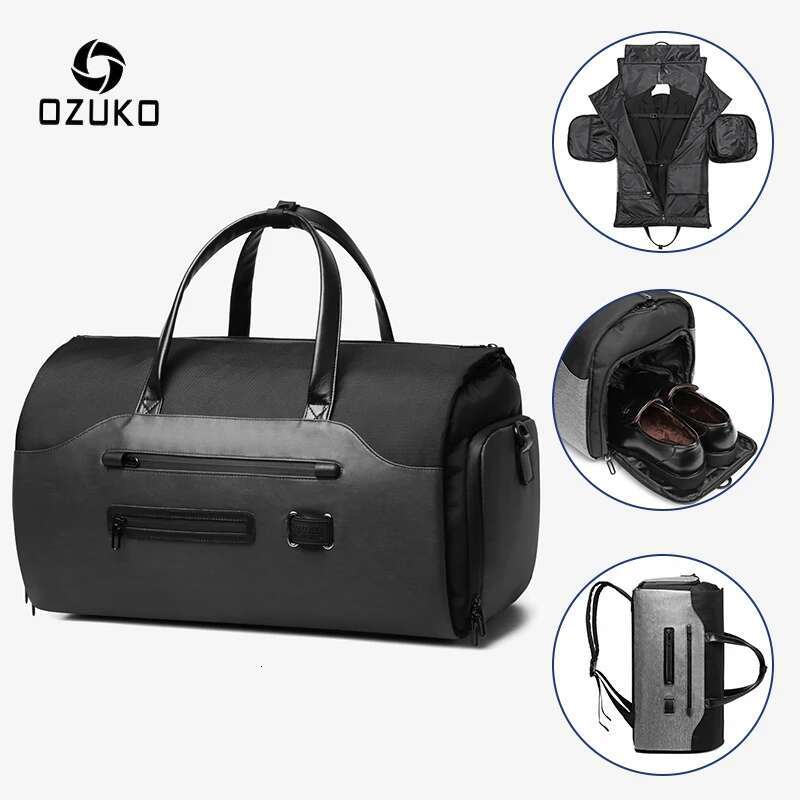 OZUKO Multifunction Men Suit Storage Large Capacity Lage Handbag Male Waterproof Travel Duffel Bag Shoes Pocket