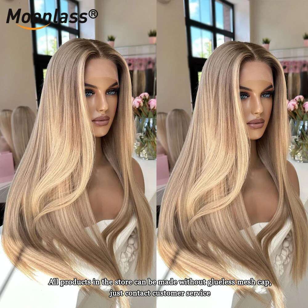 Moonlass Christmas Straight Ash Blonde 100% Real Human 210% Density Ready To Wear Pre Cut Hair 13x6 Lace Front Remy Wig