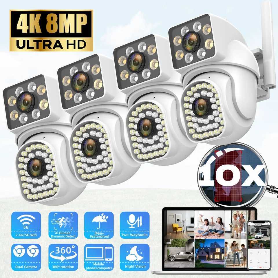 8MP 5G 4K PTZ IP WIFI camera dual lens monitoring 10X zoom security camera outdoor waterproof color night vision human detection X250110