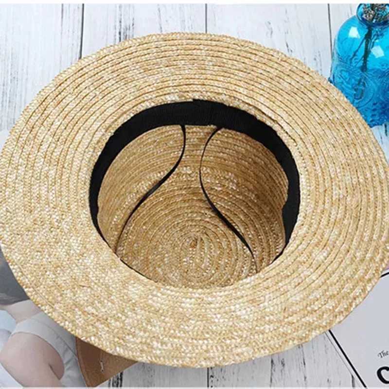 New Summer Warm Rowing Beach Hat Wide Edge Fem Casual Panama Hat Womens Classic Flat Bow Knot Straw Hat Warm Fizz Hat X250109