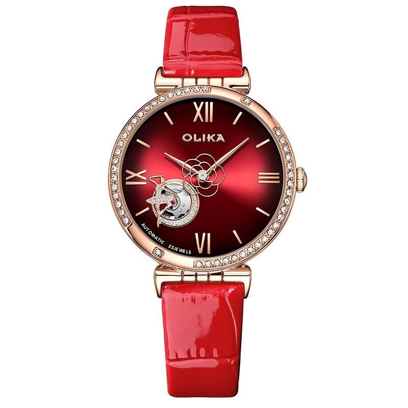 Stylish Women's Automatic Skeleton Mechanical Watch with Diamond Accents