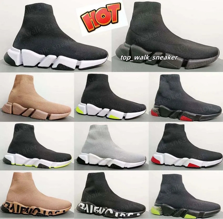 Designer Speed Trainer Casual Ballerina Shoes Graffti White Black Red For Sale Lace Up Fashion Flat Socks Boots Speed 2.0 Men Women Runner Sneakers Size 36-45