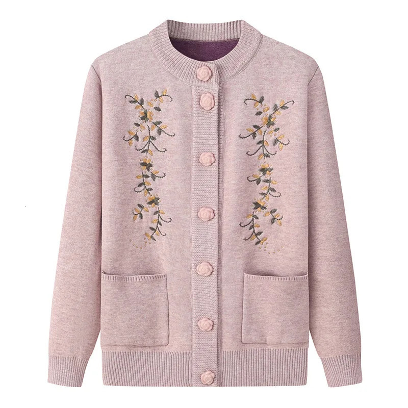 Fdfklak Vintage Print Woolen Shirt Casual Knitted Sweater Women Autumn Winter Velvet Cardigans Coat Middle Aged Mother Tops 250108