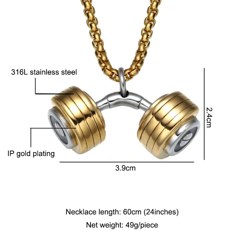 Hip Pop Fashion Dumbbell Pendant Necklace High Quality No Fading Stainless Steel Rapper Charm Jewelry Gift For Men Women 250109