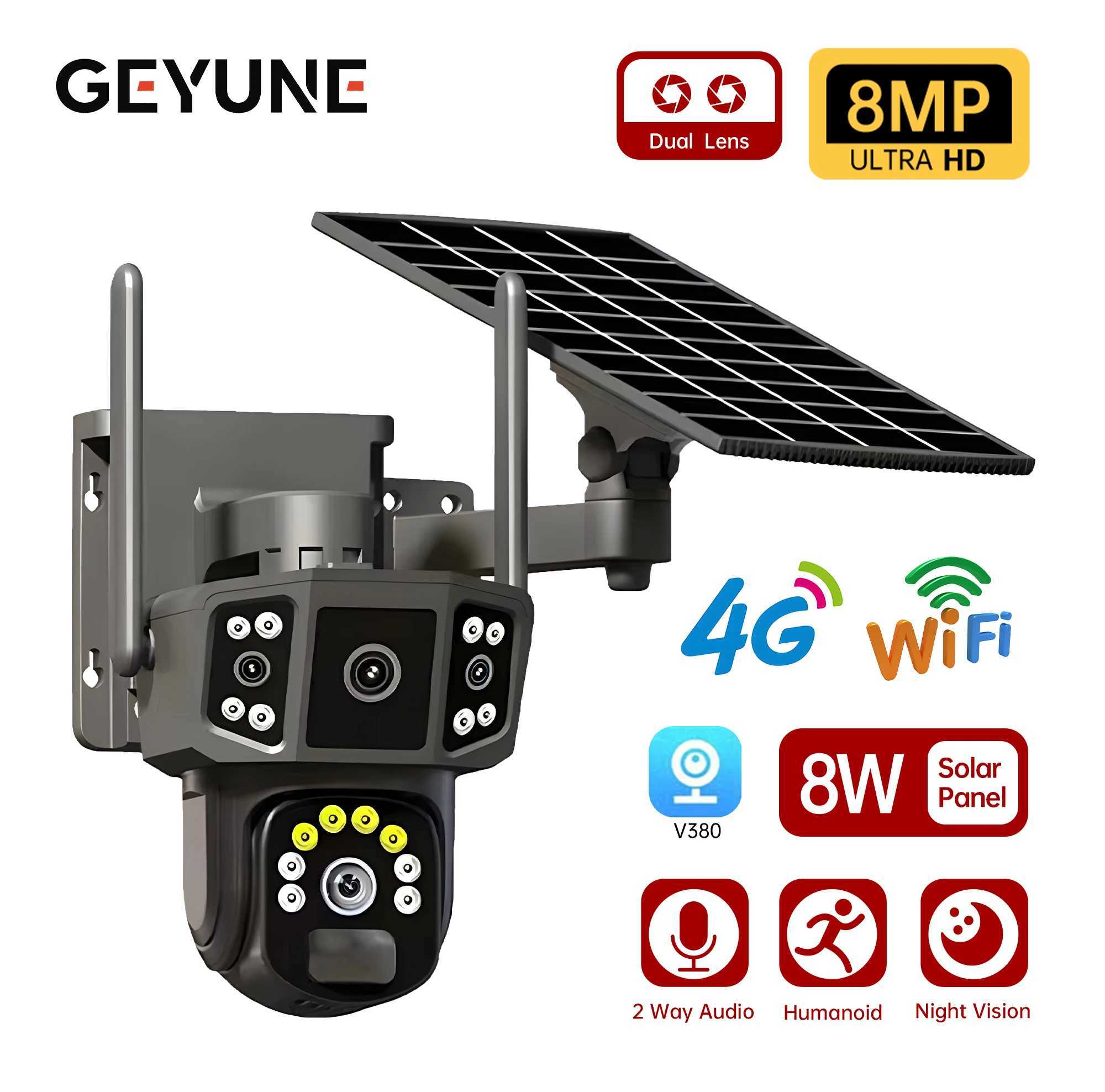 Solar Camera 4G SIM card WiFi wireless network 360 IP 8MP 4K high-definition CCTV battery dual lens outdoor smart home security monitoring X250110
