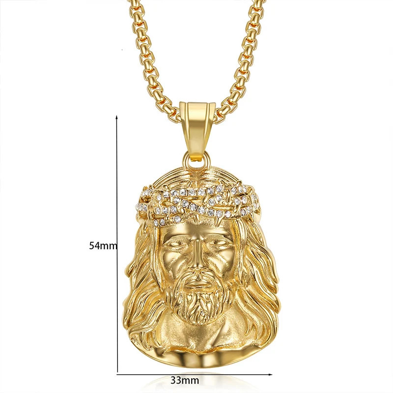 Hip Hop Bling Gold Color Stainless Steel JESUS PIECE Pendants Necklace for Men Rapper Jewelry Drop 250109