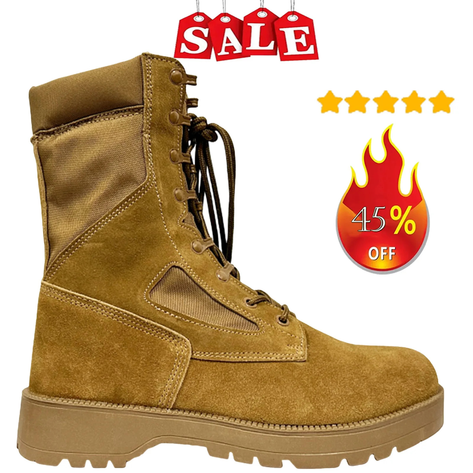Leather Man Tactical Combat Boots Men Outdoor Hiking Desert Boots Breathable Male Ankle Boots 250106