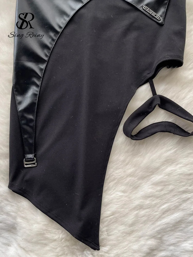 SINGREINY Female PU Leather Sexy Skirt Patchwork Elastic Waist Slin Sheath Mini Streetwear Korean Club Sensual Skirts 250106
