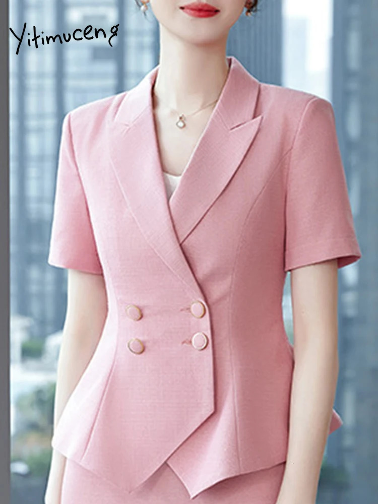 Yitimuceng Short Sleeved Professional Suit Spring Jacket Women Skirt Two piece Set Fashionable Temperament 250106