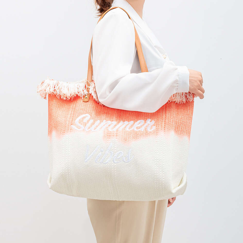 Embroidered Tote Tassel Sail Fabric Magnetic Buckle Commuting Underarm New Beach Shoulder Bag, Summer