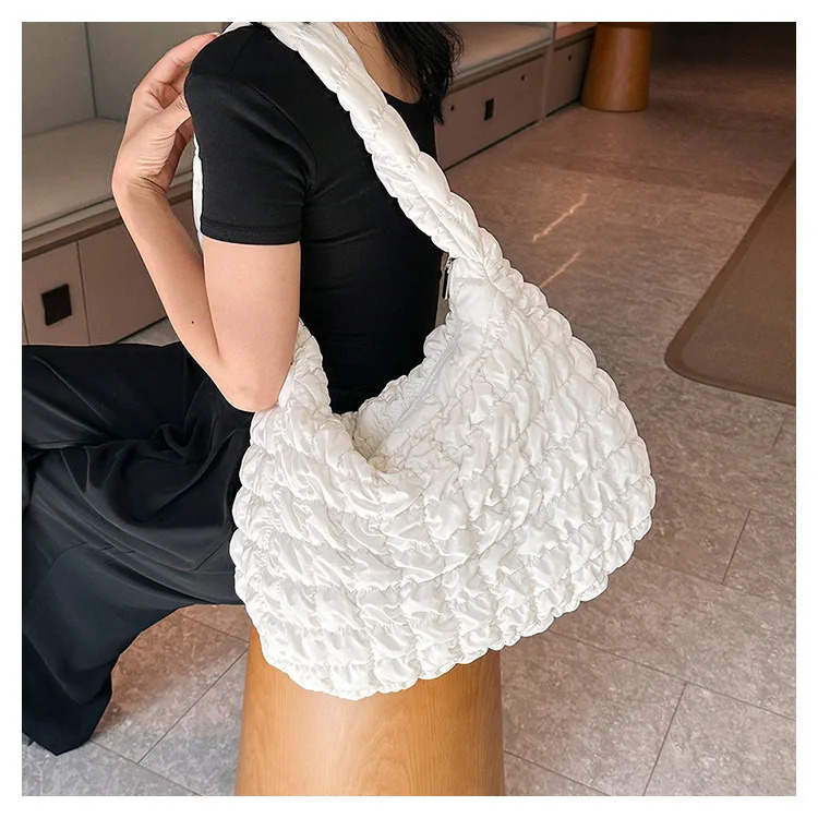Women Fashion Crossbody Bag Large Capacity Puffy Nylon Casual Handbag Lightweight Quilted Padded Double Zipper Hobo Shoulder Bag 250106