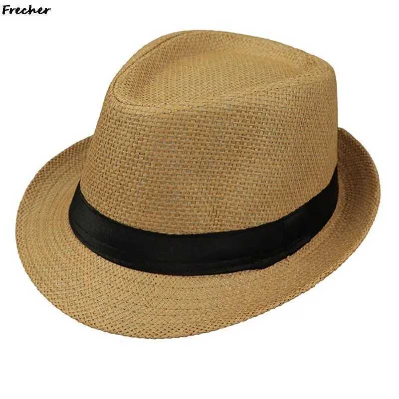 Boys Beach Jazz Hat Wedding Party Dress Up Straw Weaving Panama Childrens Summer Flat Brim Fe Hat Chapeau with Ribbon 2024 X250109
