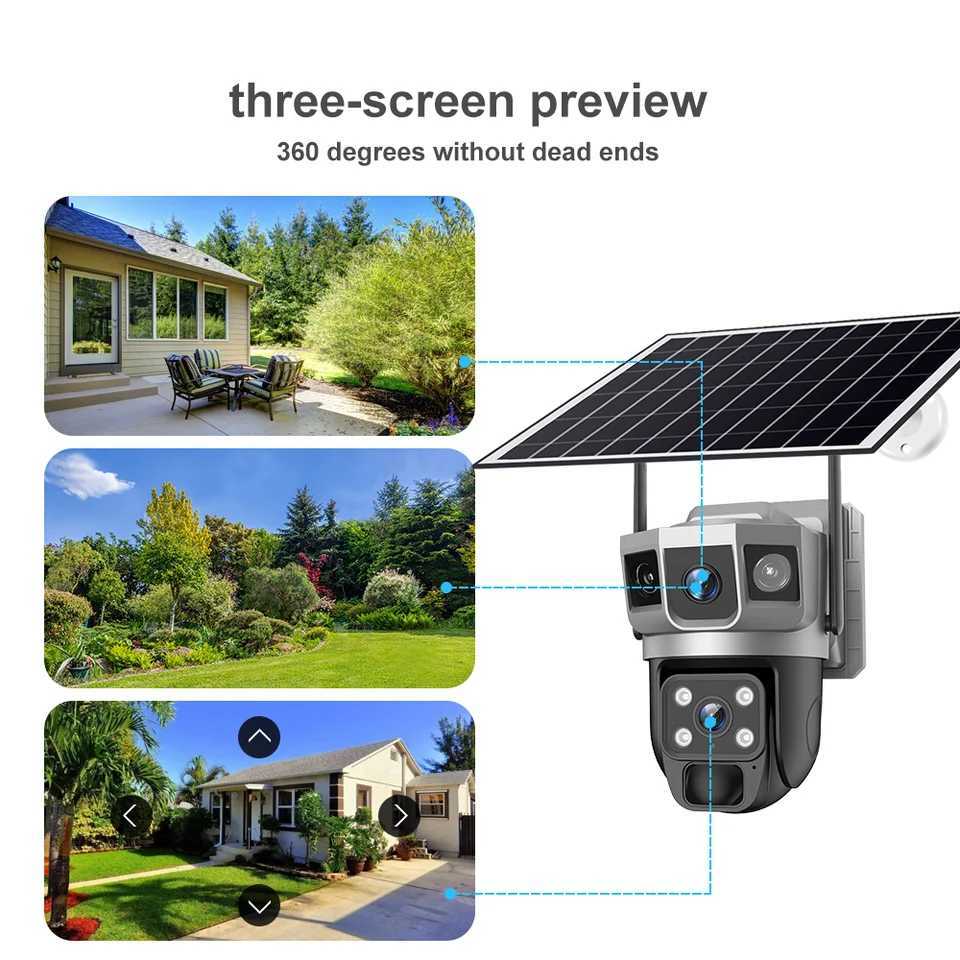 4G solar IP camera WIFI CCTV 12MP dual lens three screen PTZ automatic tracking 6K curious security monitoring V380 Pro camera X250110