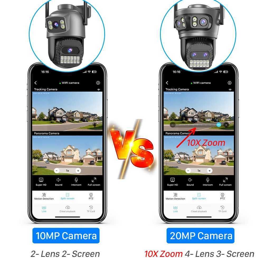 20MP 8K high-definition WiFi outdoor camera 10X zoom four lens three screen automatic tracking security protection 4K pan tilt CCTV video surveillance